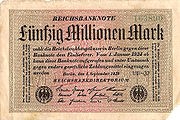 Anatomy of an Economic Collapse – Weimar Republic 180px 50 millionen mark 1 september 1923 180x1201 Anatomy of an Economic Collapse – Weimar Republic